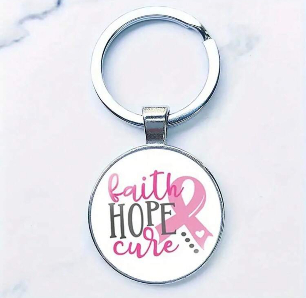 3/$25 Faith Hope Cure Breast Cancer Awareness Keychain NEW